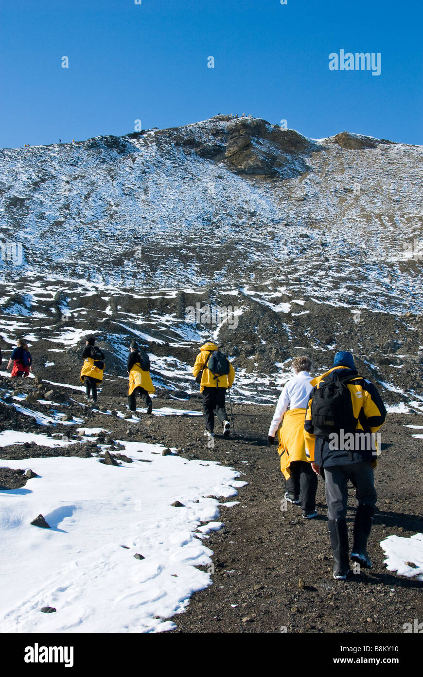 Climbing up Observation Hill, McMurdo Station, Ross Island, Antarctica. Stock Photo