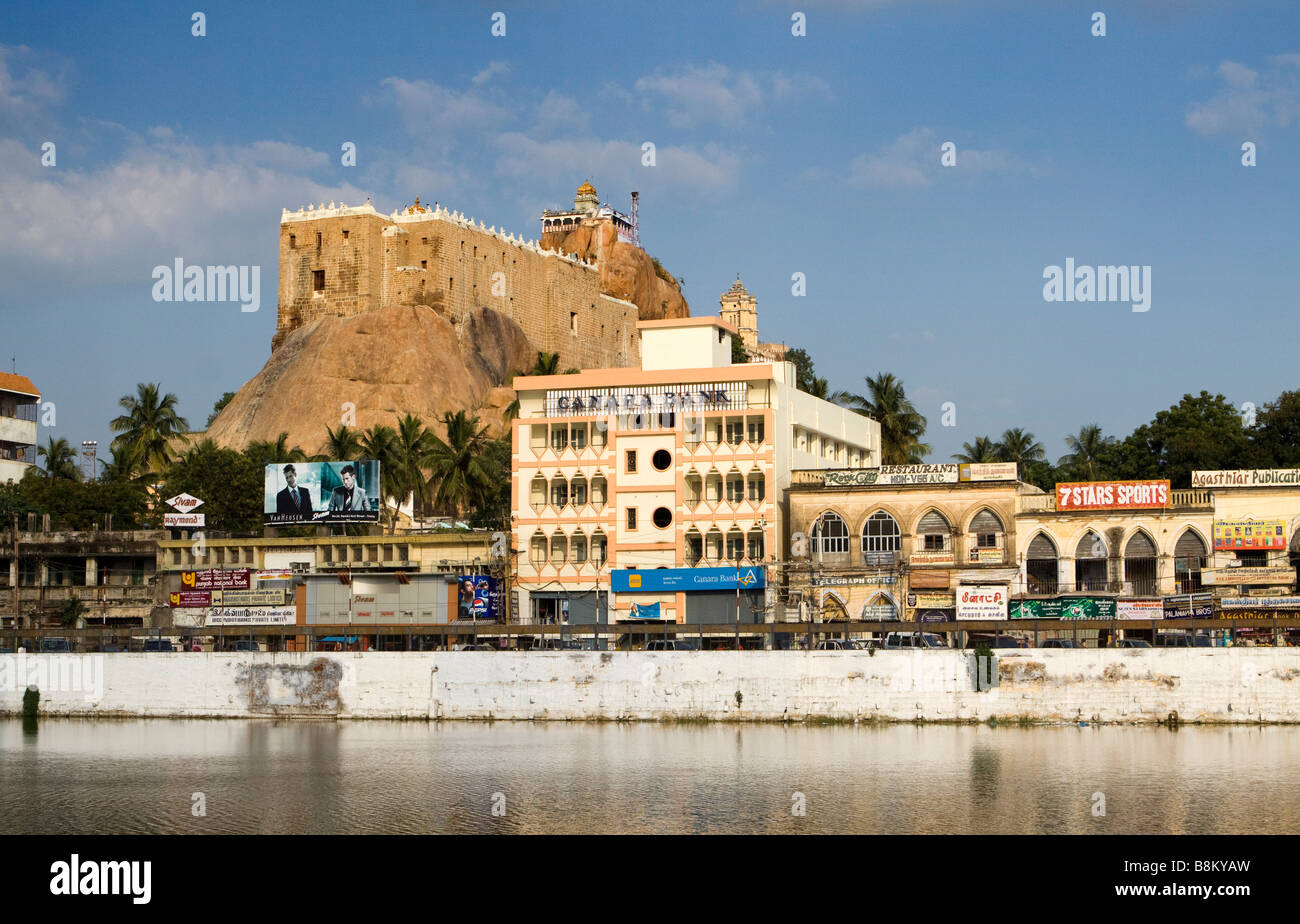 India Tamil Nadu Tiruchirappalli Rock Fort Temple above Teppakulam tank