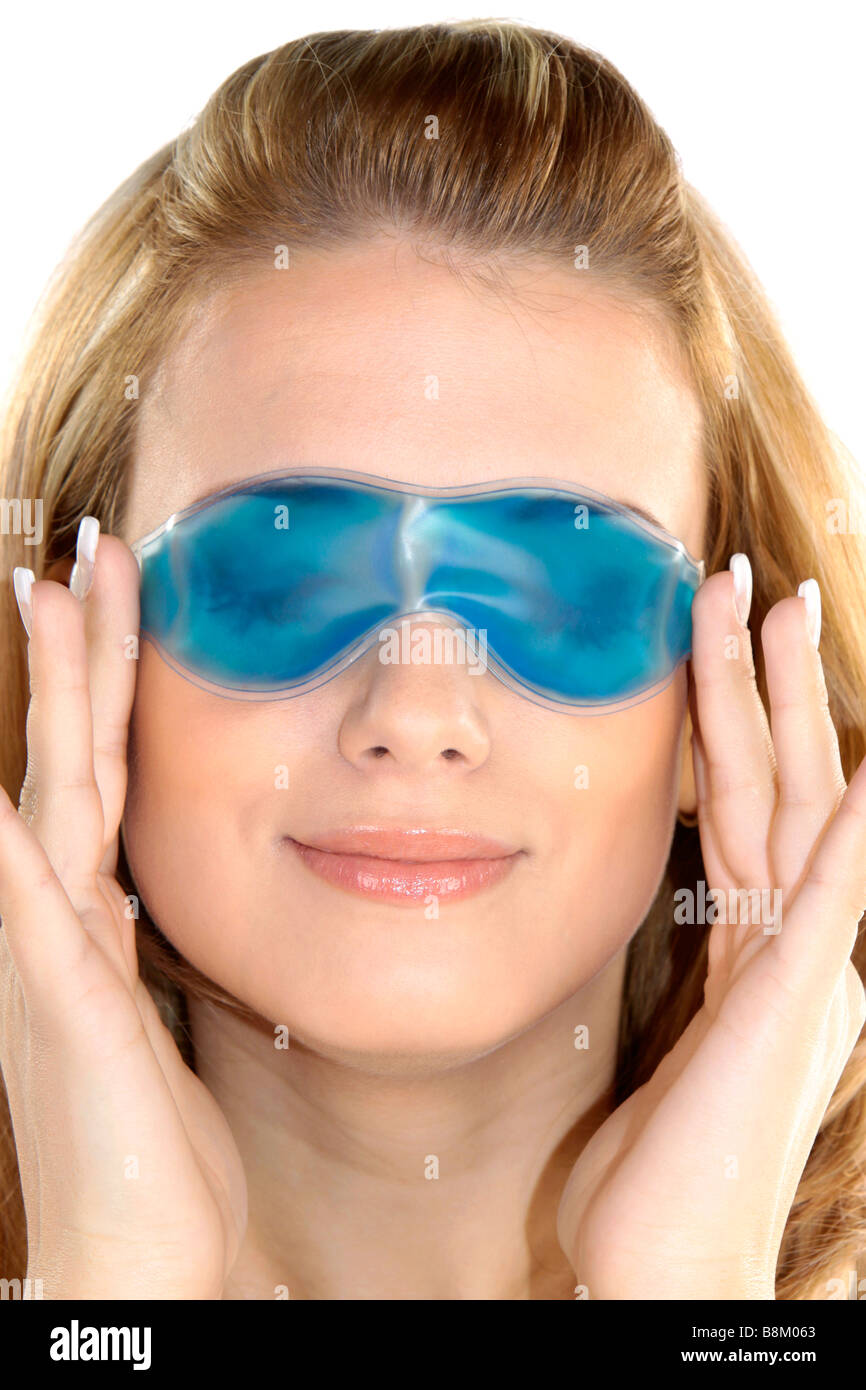woman wearing a cryogenic facial beauty treatment mask Stock Photo