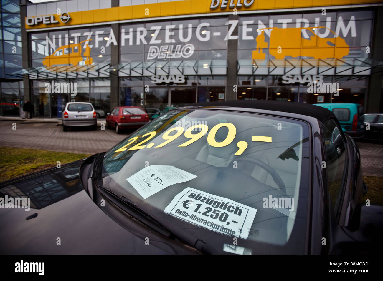 A new Opel vehicle sits on the lot at the Dello Opel dealership in Hamburg, Germany Stock Photo