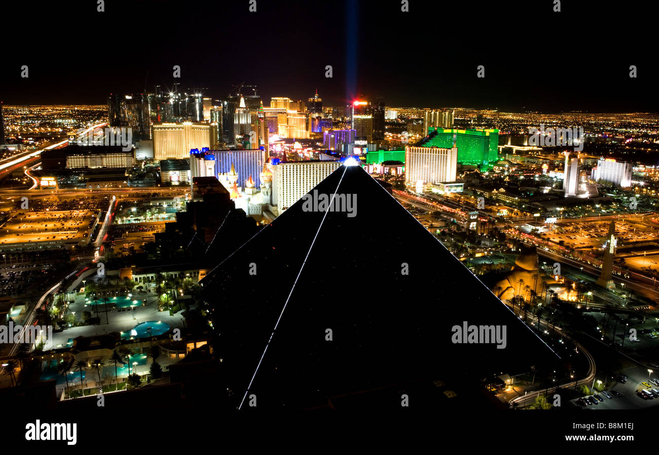 Aeriel view of the Las Vegas Strip at night, Nevada, USA Stock Photo