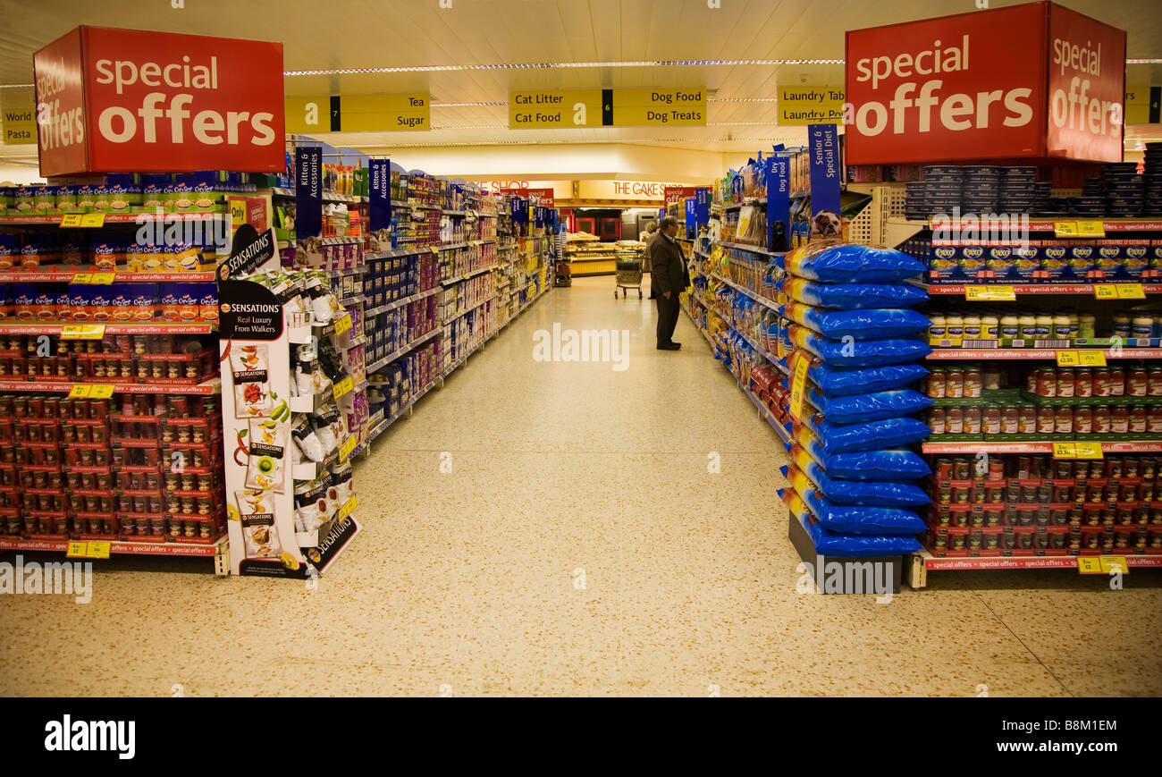 Supermarket Isle Displays Stock Photo