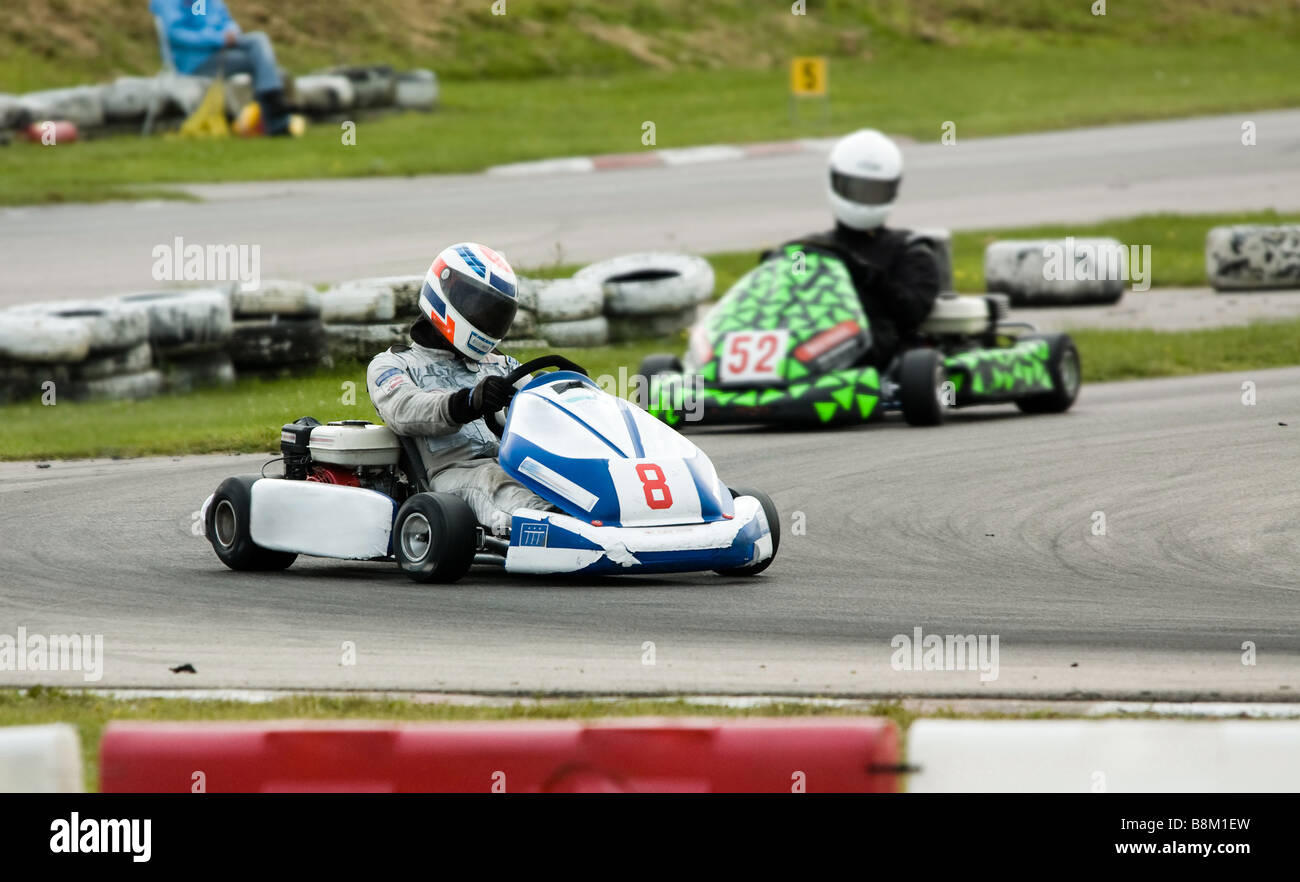 go kart racing on circuit Stock Photo