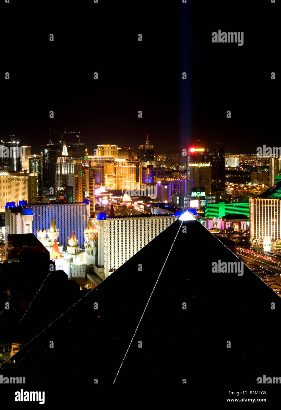 Aerial view of the Las Vegas Strip at night, Nevada, USA Stock Photo