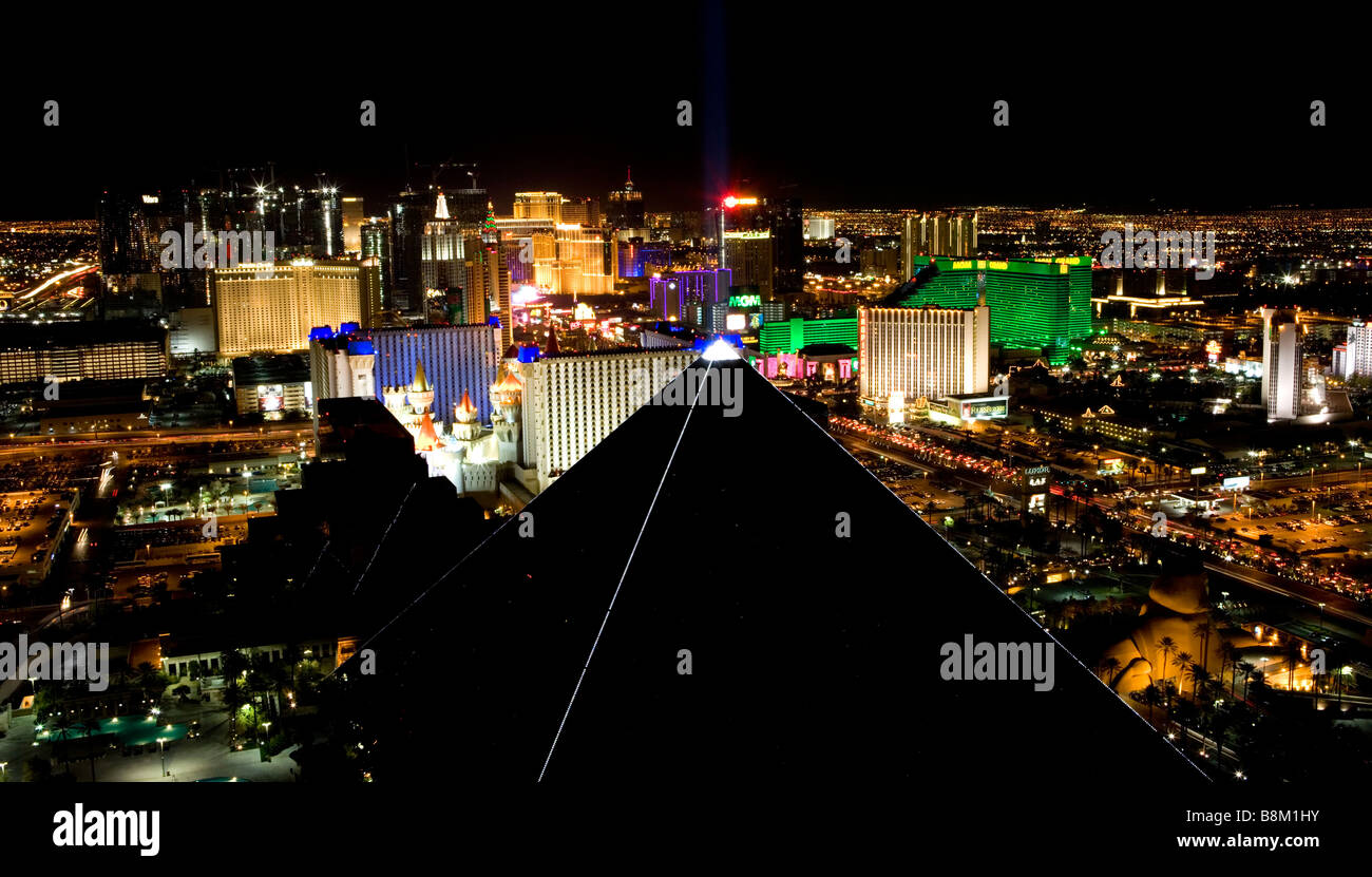 Aerial panoramic view of the Las Vegas Strip at night, Nevada, USA Stock Photo