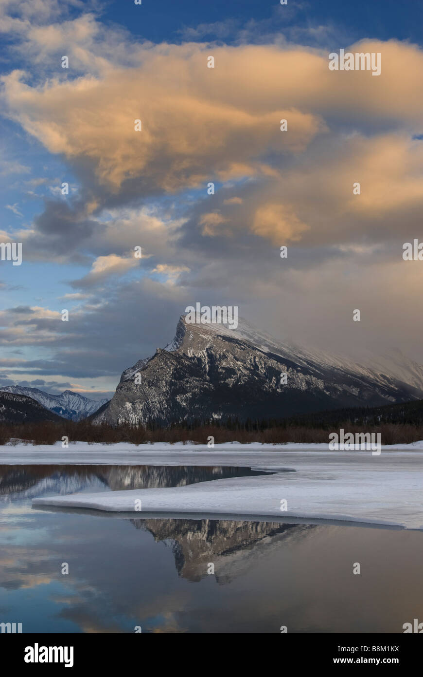 Mount Rundle from Vermilion Lakes in Banff National Park, Alberta, Canada. Stock Photo