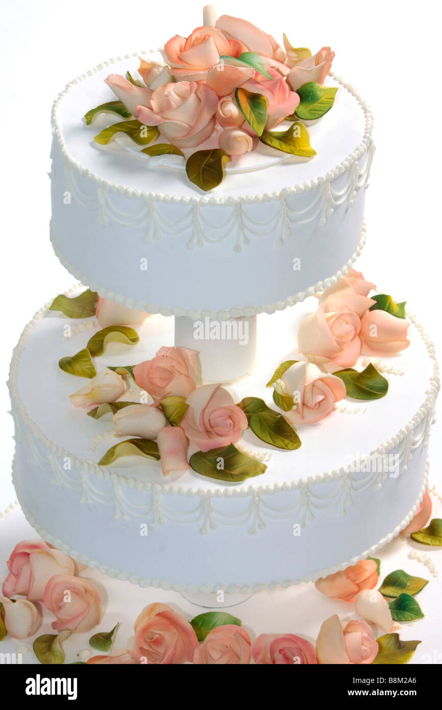 Wedding cake decorated with marzipan roses Stock Photo - Alamy