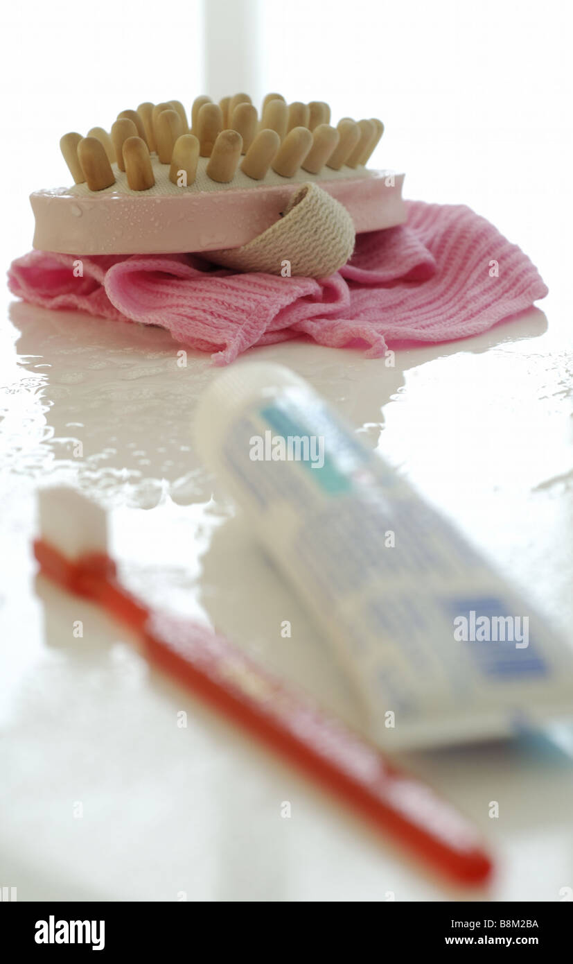a brush for massaging an a toothbrush Stock Photo