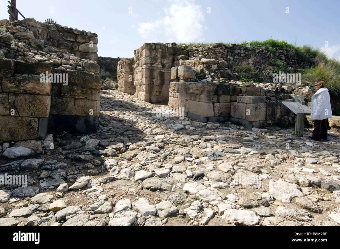 Woman Visits Tel Megiddo Stock Photo