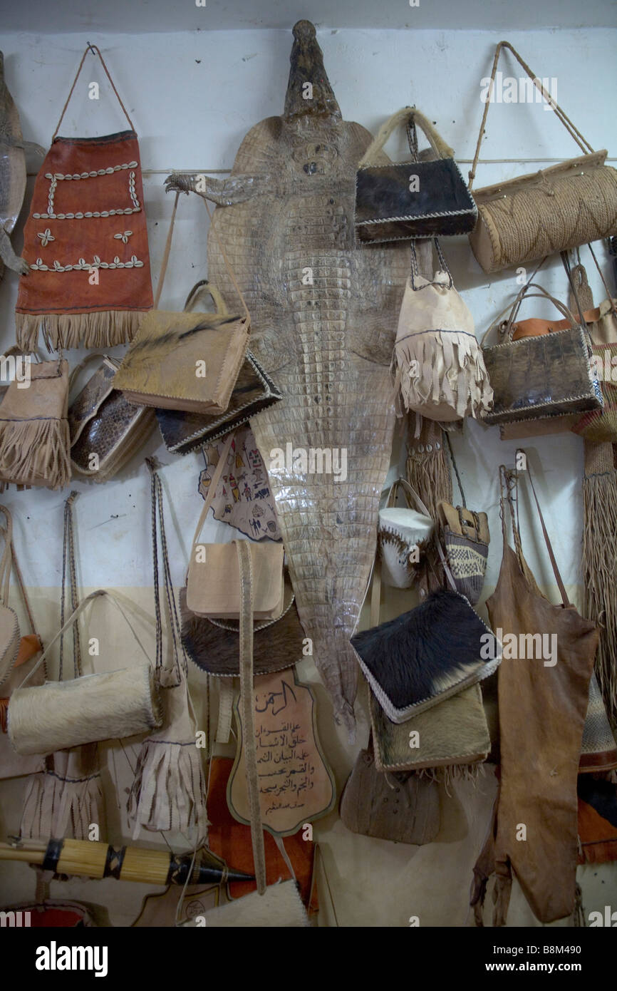 Bags made of crocodile skin in the shop at Ommdurman, West Khartoum, Sudan Stock Photo