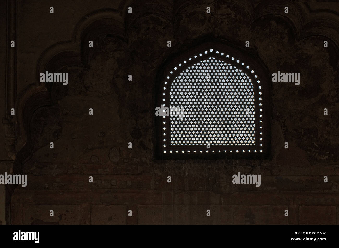 Latticed stone window in old harem of Red Fort, Delhi Stock Photo