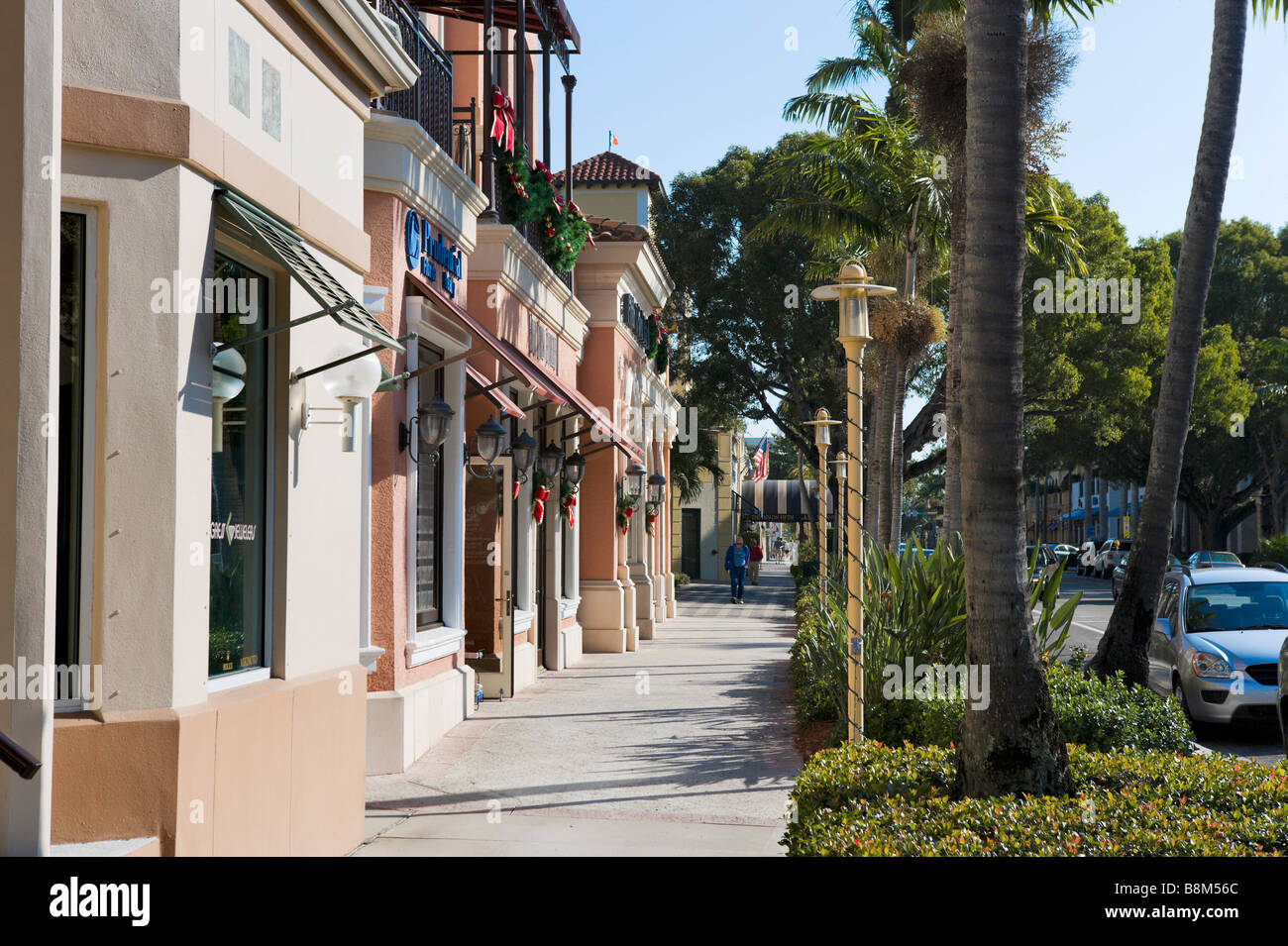 Shops on 5th Avenue in the centre of downtown Naples, Gulf Coast, Florida, USA Stock Photo