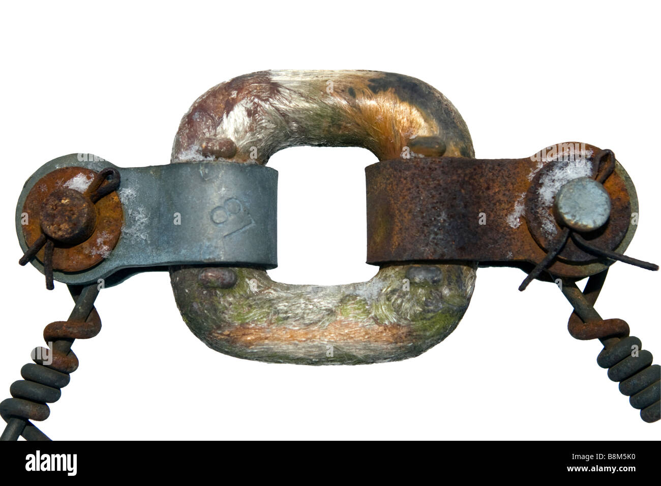 Old rusty insulator cutout. Stock Photo