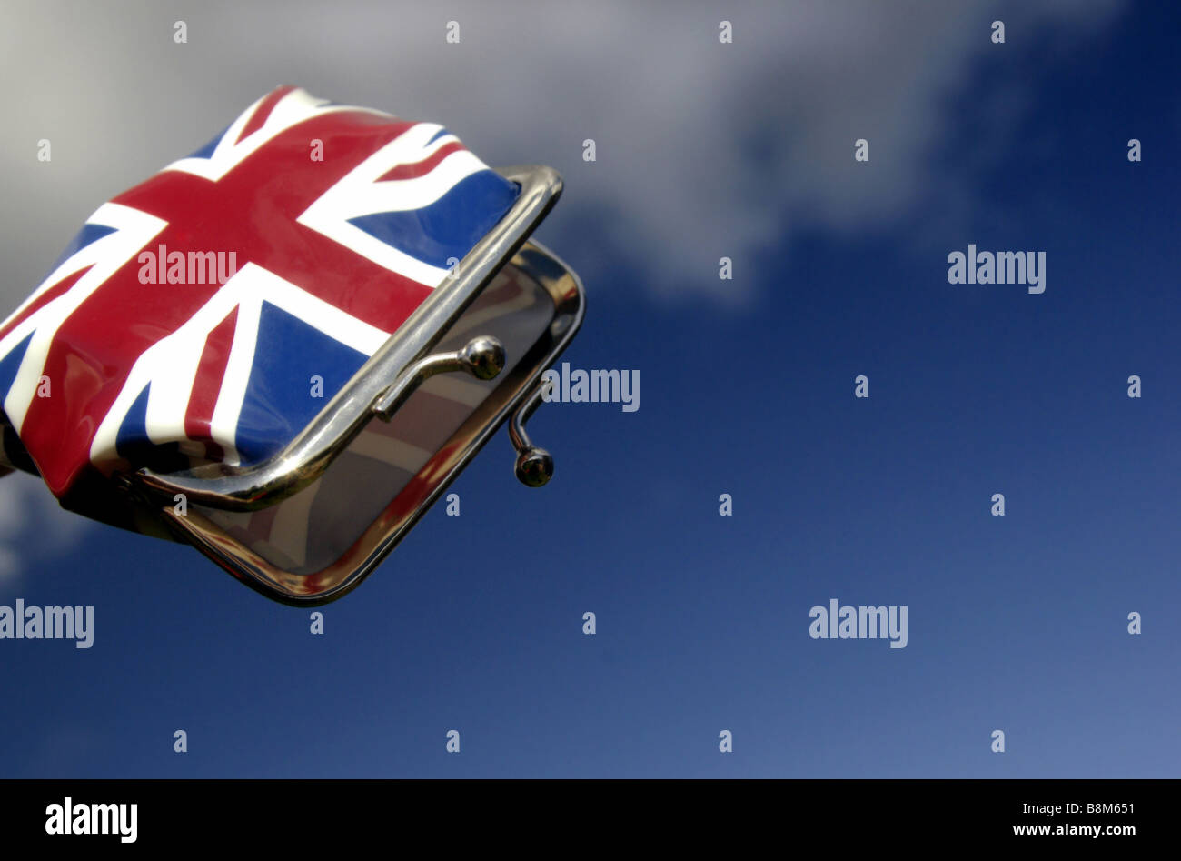 British / UK Purse falling from the sky, Brexit Stock Photo