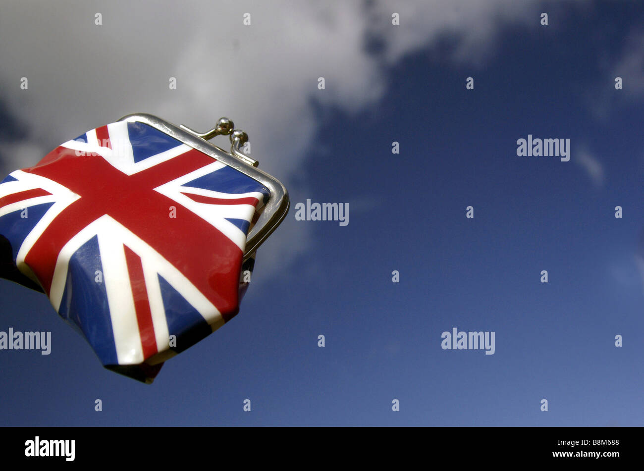 British / UK Purse falling from the sky, Brexit Stock Photo
