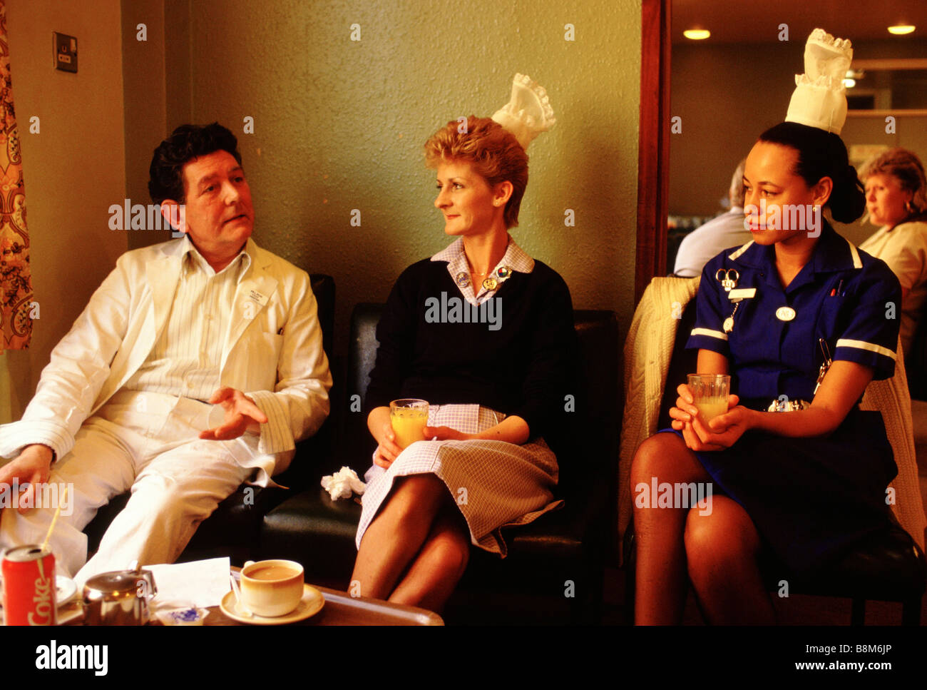 Whipps Cross Hospital London 1988 Nurses chat in the staff canteen Stock Photo
