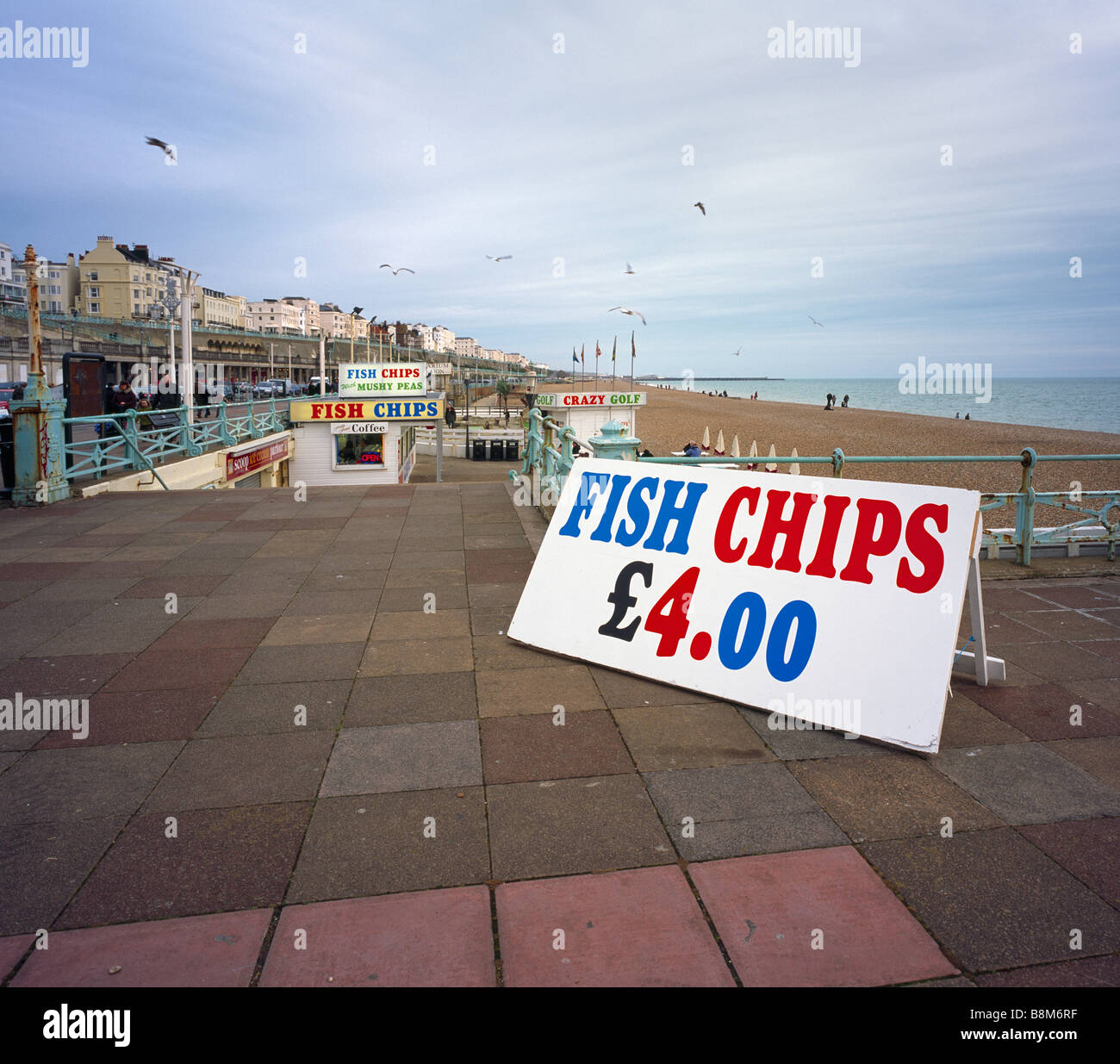 Fish and Chips Brighton seafront. Sussex, England, UK. Stock Photo
