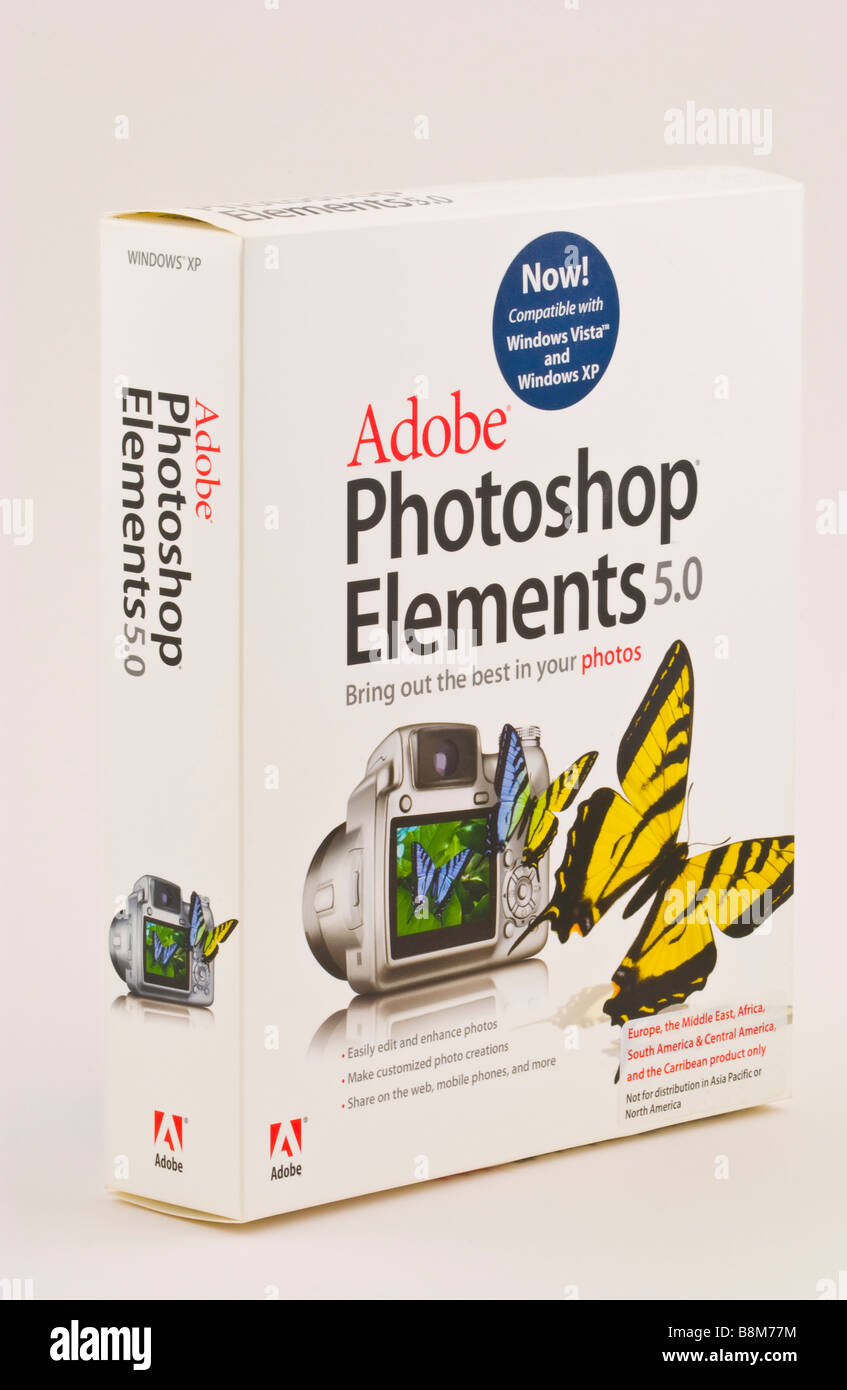 Adobe Photoshop Elements digital image management software Windows for XP and Vista home and office use sold in the UK Stock Photo