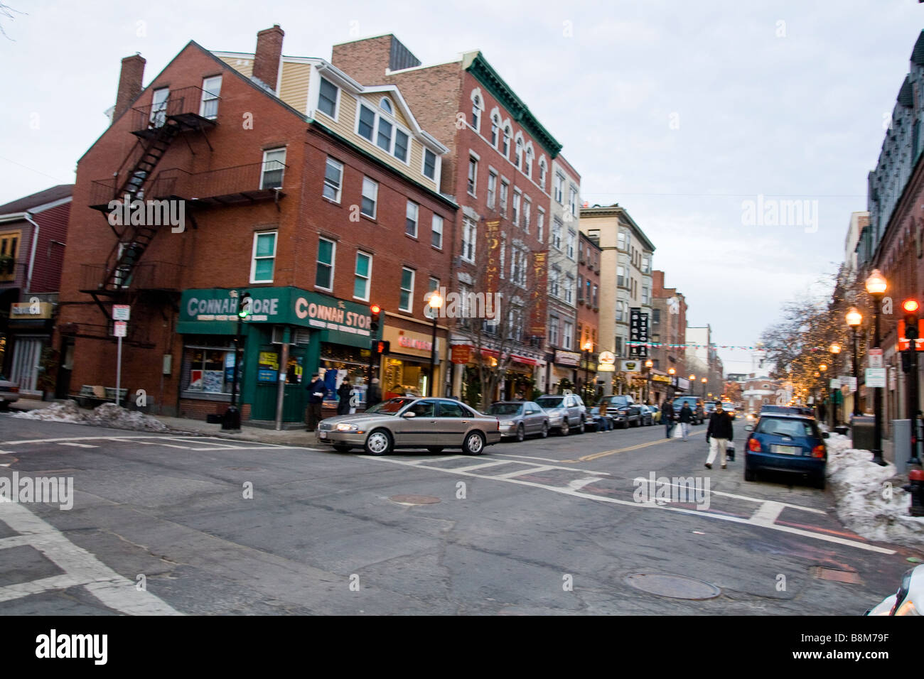 Hanover Street in the North End of Boston, MA USA Stock Photo