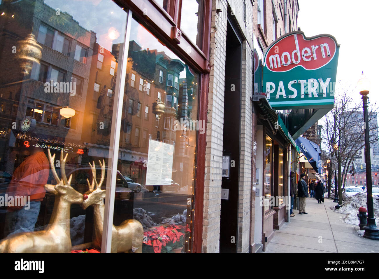 Modern pastry shop on Hanover Street in the North End of Boston, MA
