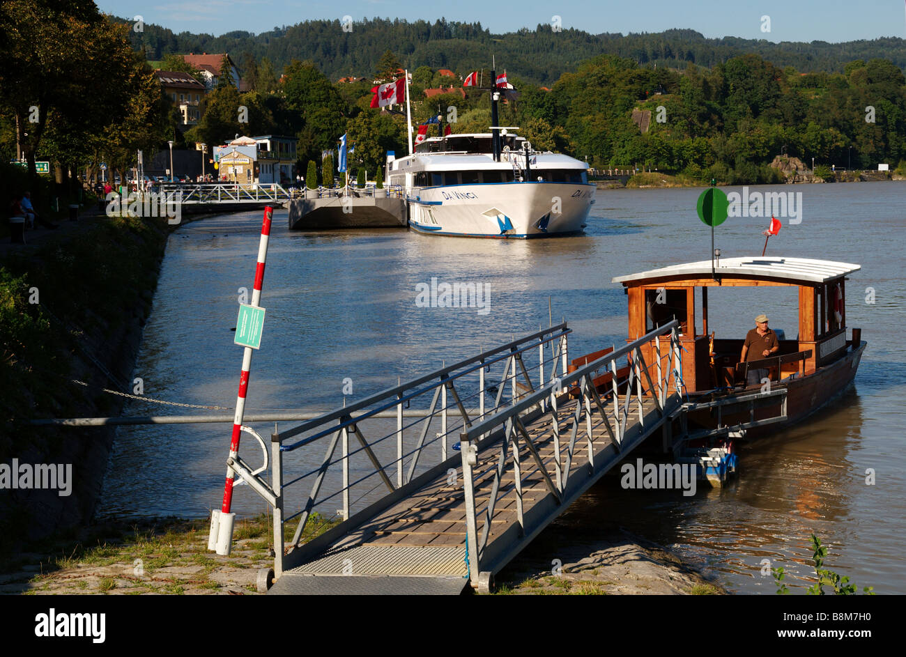 Bicycle ferry on the Danube Cycle Trail, Grein Austria Stock Photo