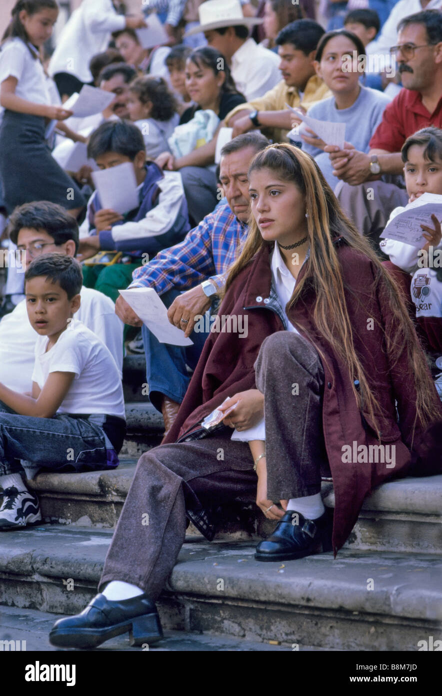 Audience at outdoor concert at Plaza Goitia in Zacatecas Mexico Stock Photo