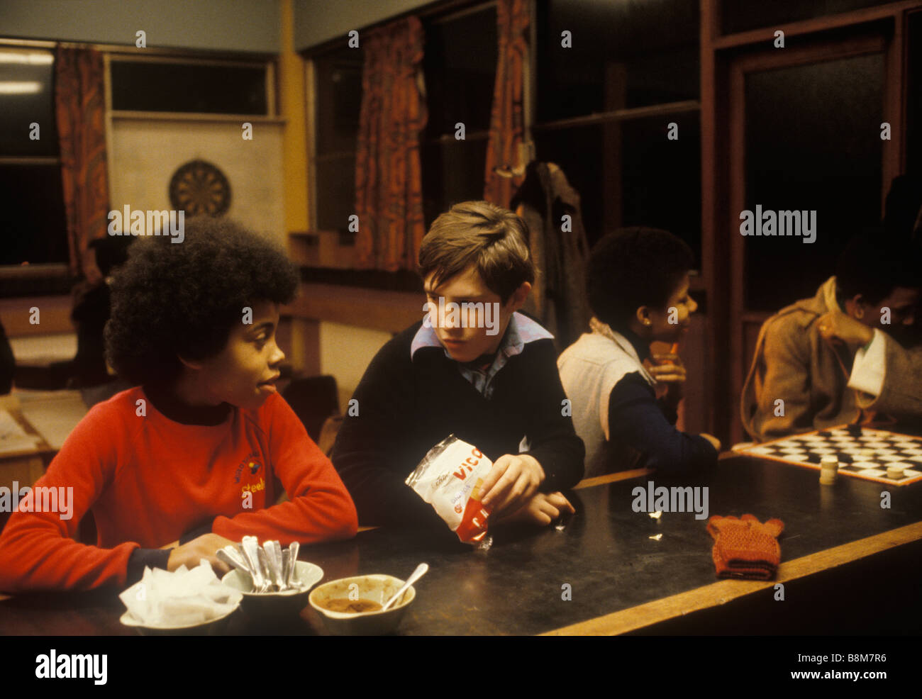 Youth Club London multi racial group boys Black British children England Circa 1975 1970s UK HOMER SYKES Stock Photo