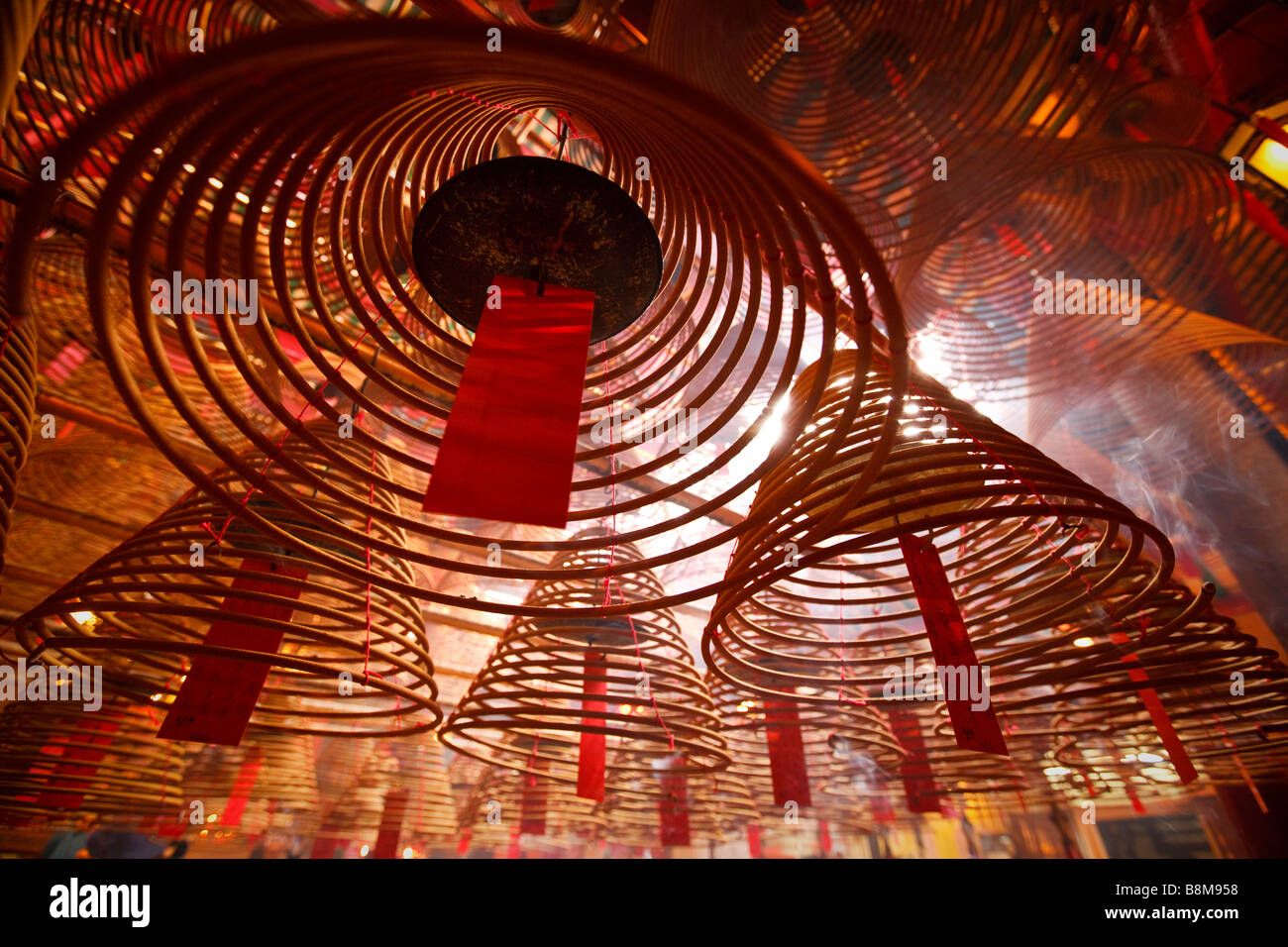 Incense coils burning in Man Mo Temple on Hollywood Road in Hong Kong