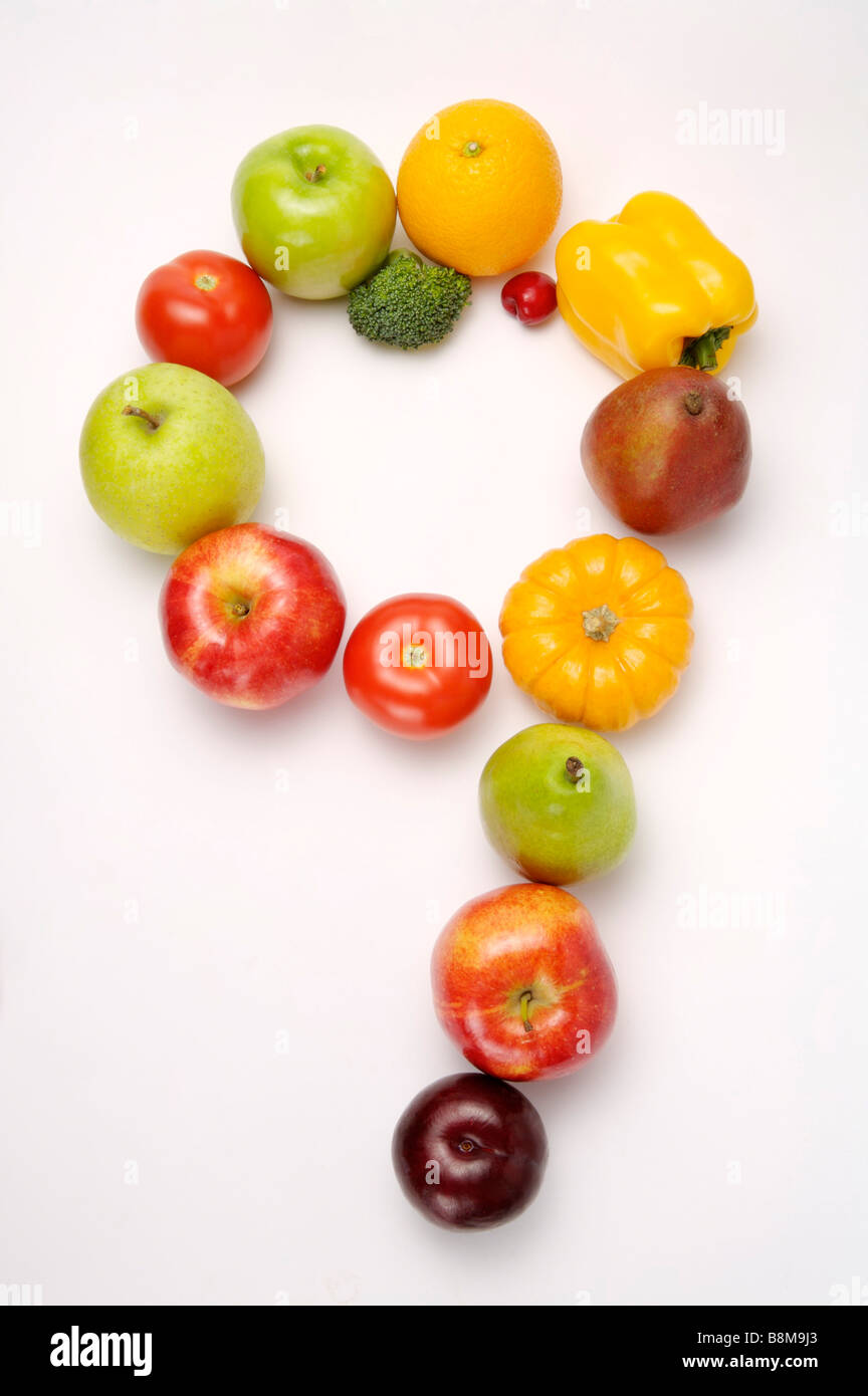 Fruits and vegetables in the shape of number 9 close up Stock