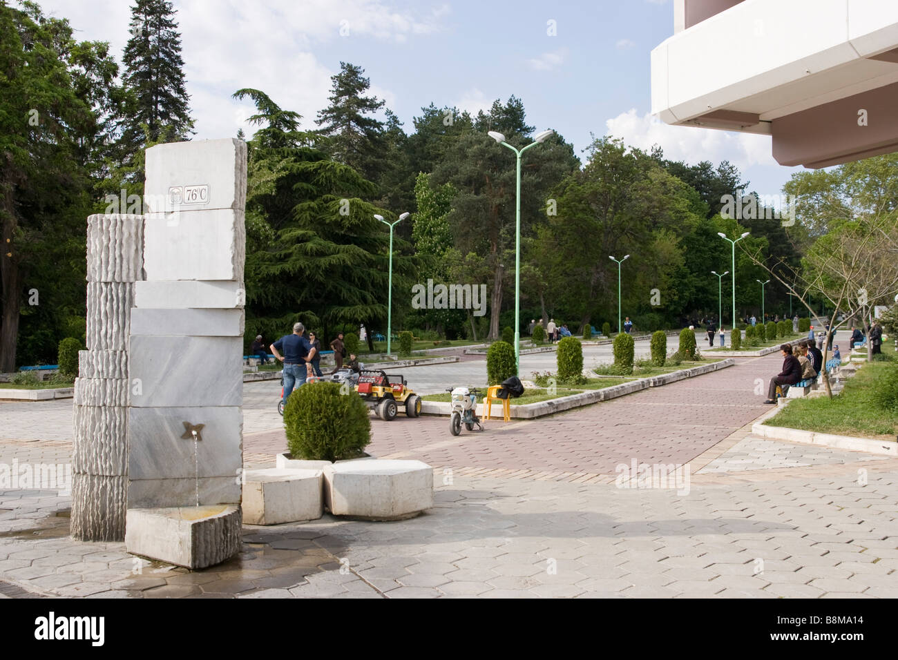 Sandanski town, well-known park in springtime, drinking mineral water ...