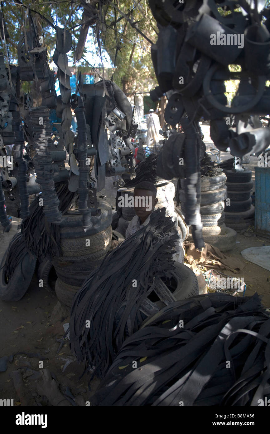 Rubber parts reused by the people in Kassala at Erythrean border in Sudan Stock Photo