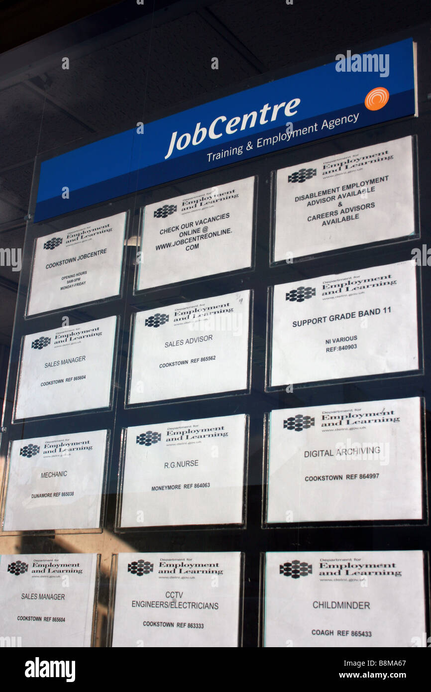 jobs advertised in window of Job Centre office in Northern Ireland Stock Photo