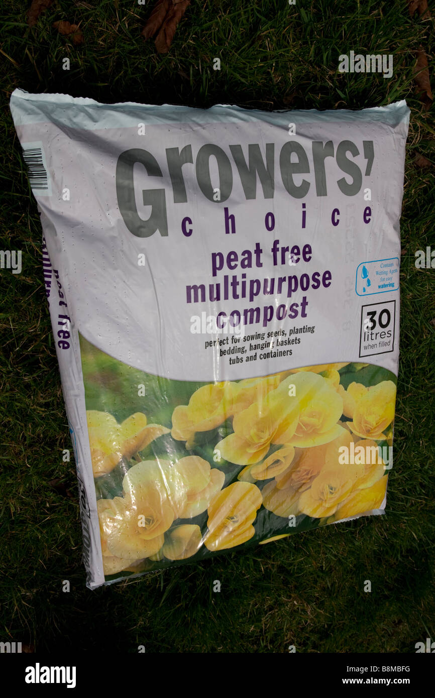 Bag of peat free mutli purpose Growers compost UK Stock Photo