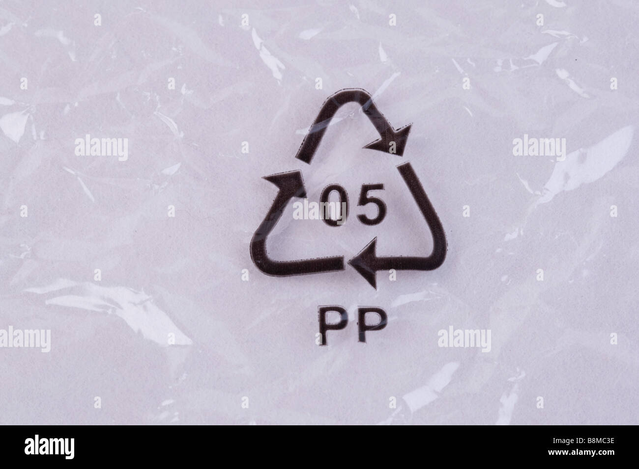Polypropylene plastic with PP number 5 recycling logo UK Stock Photo