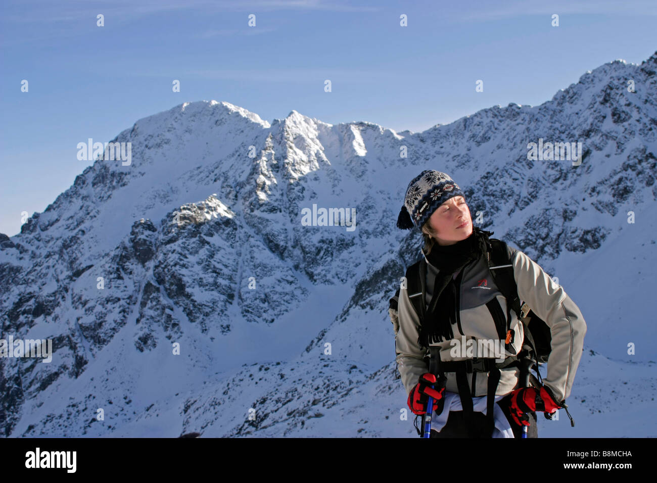 Tour alp skier in Velka Studena dolina valley High Tatras Slovakia Stock Photo