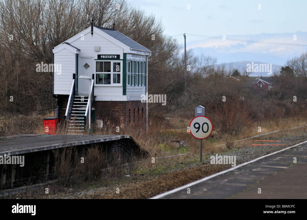 Signal box Prestatyn railway station Wales United Kingdom Stock Photo