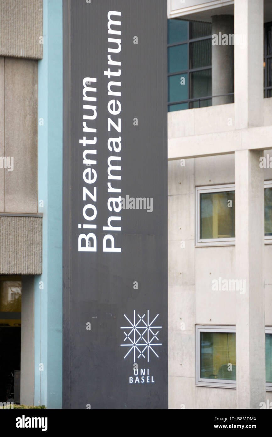 The sign at the entrance to the Bio Center of the University of Basel ...