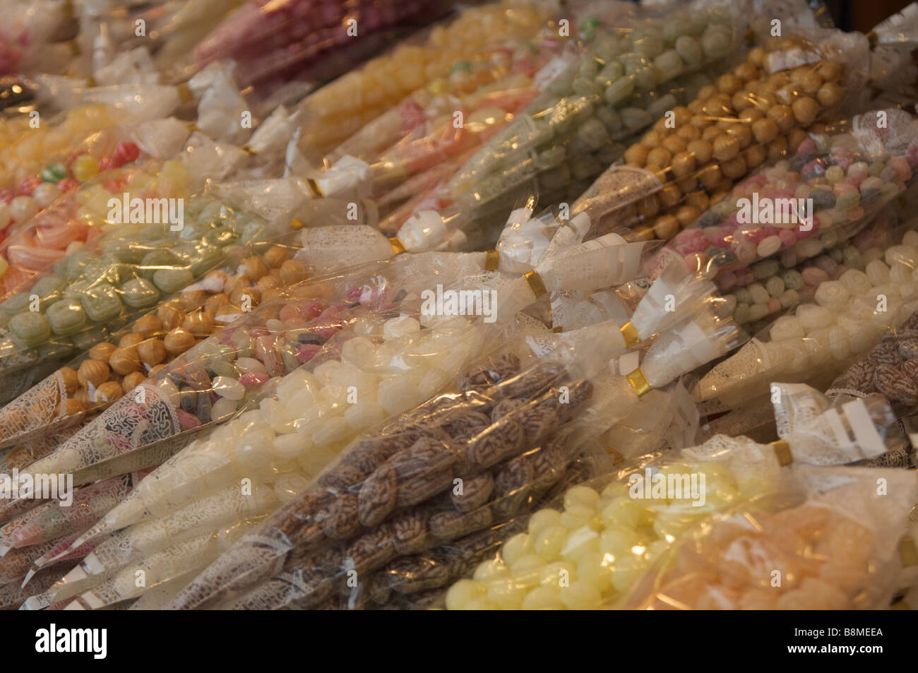 Sweets in cellophane cones Stock Photo Alamy