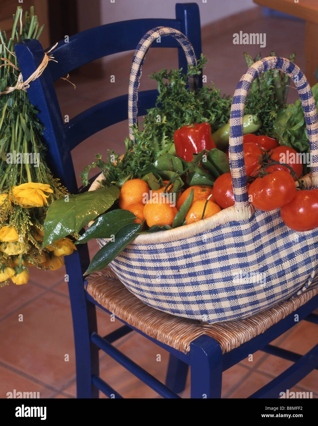 shopping basket with vegetables Stock Photo