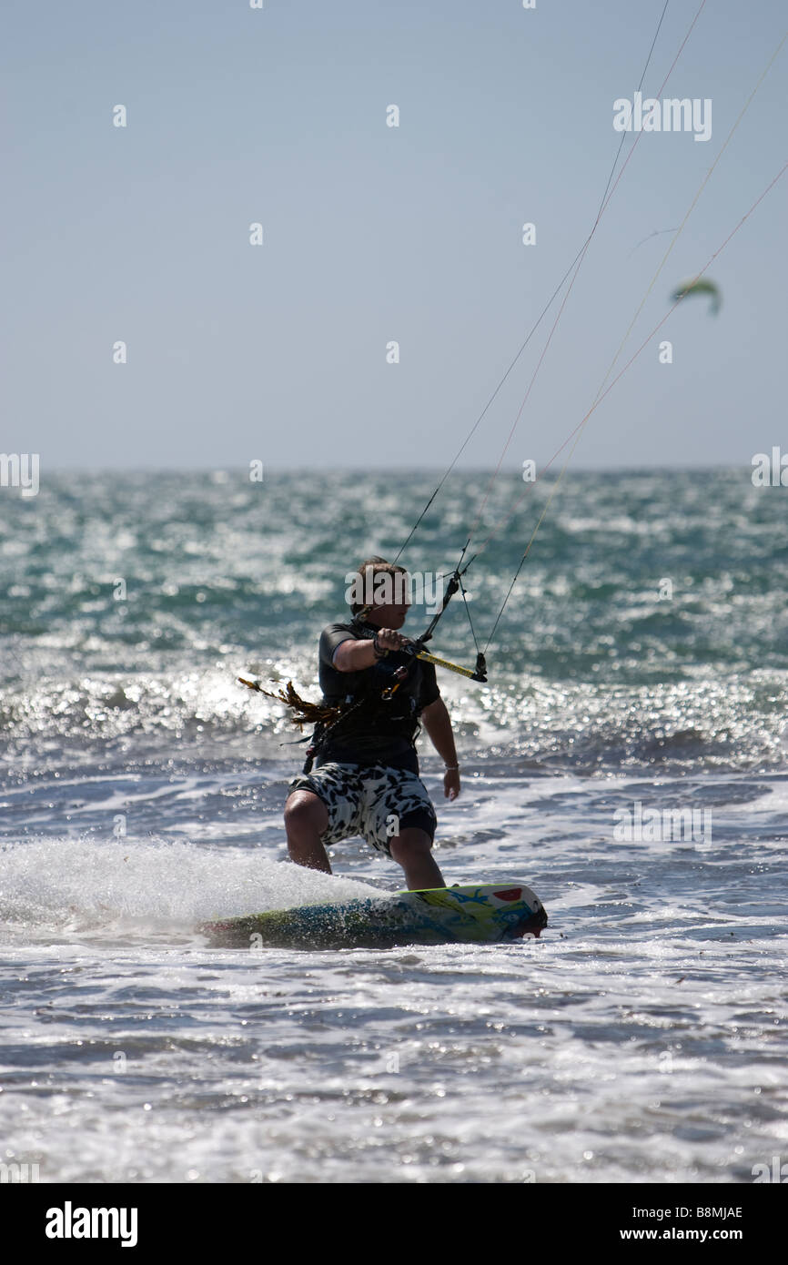 y kiteboarding kitesurfing St Ouen's Five Mile Beach Jersey Stock Photo Alamy