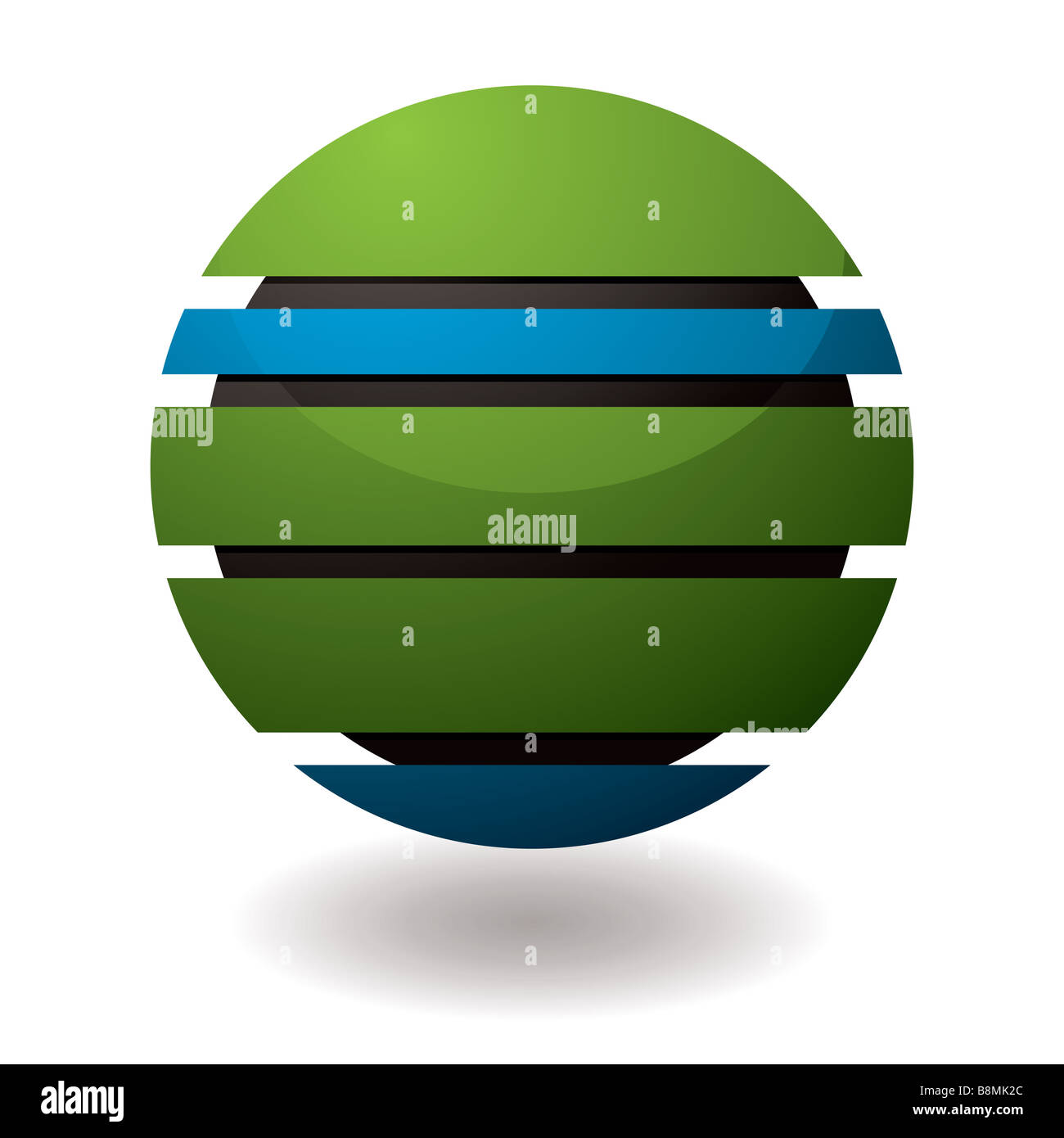 Illustrated green and blue icon with drop shadow and black center Stock ...