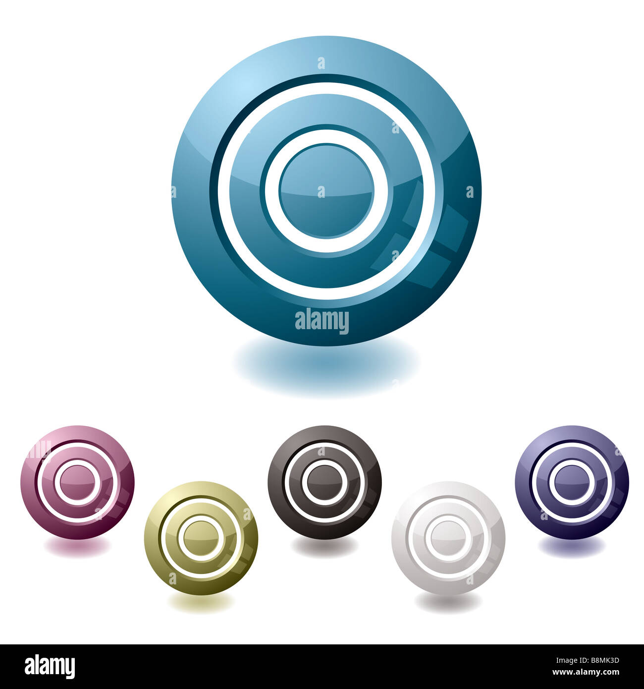 icon in various colours in the shape of a target with drop shadow Stock ...