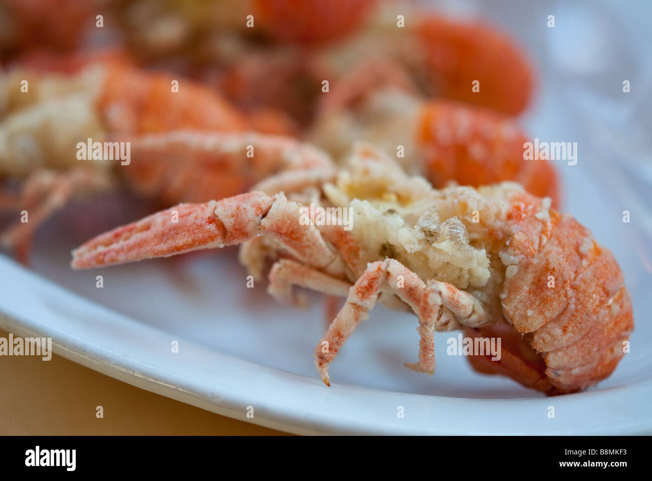 battered and fried fresh water crayfish called 'gamberetti del fume' Stock Photo