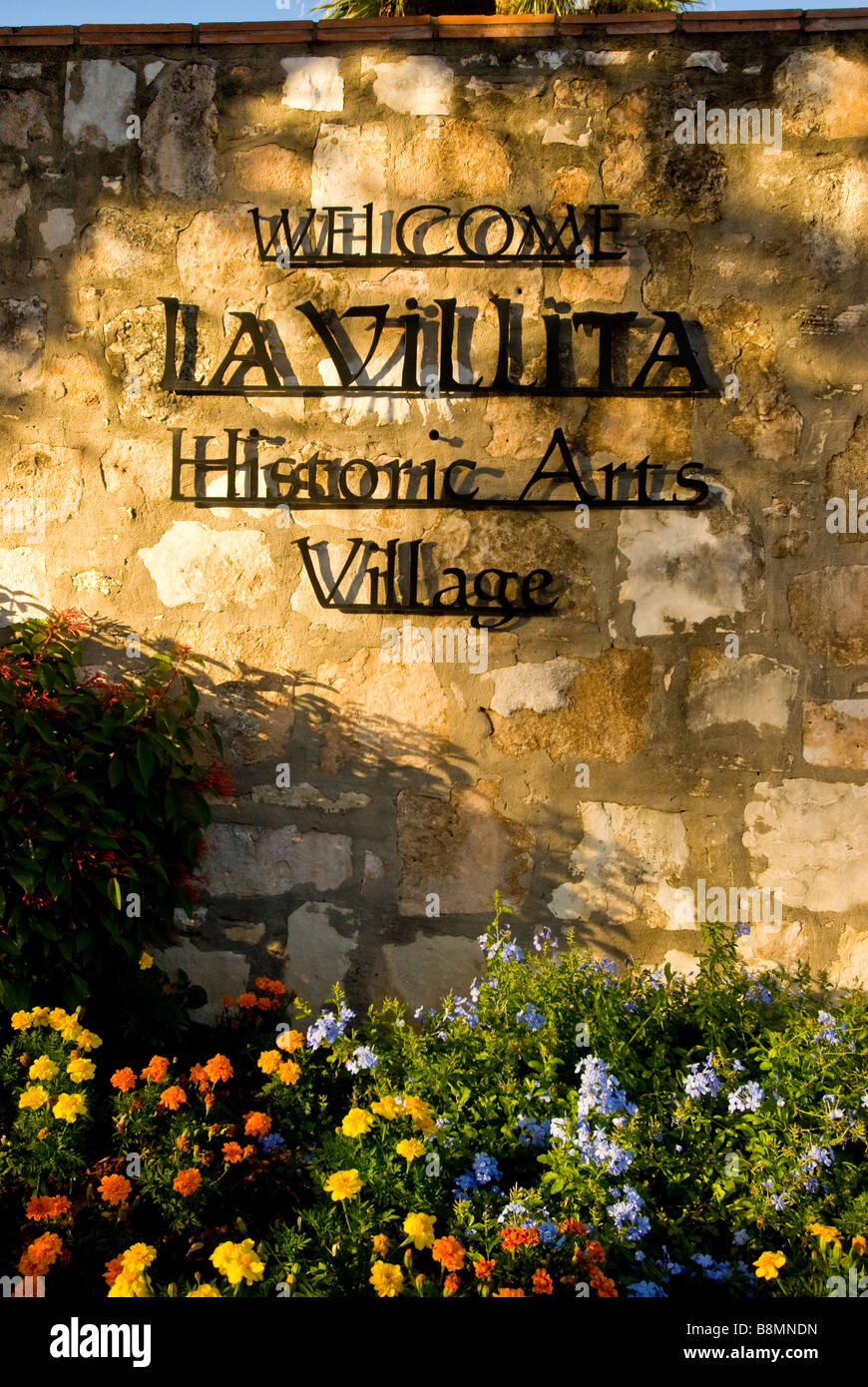 La Villita entrance sign marker San Antonio texas tx historic arts village shopping area Stock Photo