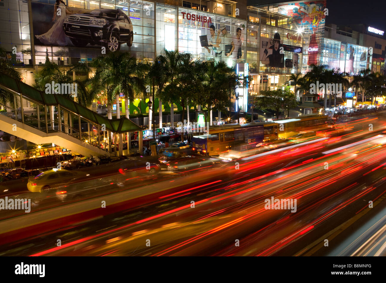 Traffic in front of Central World Shopping Center Bangkok Thailand Stock Photo