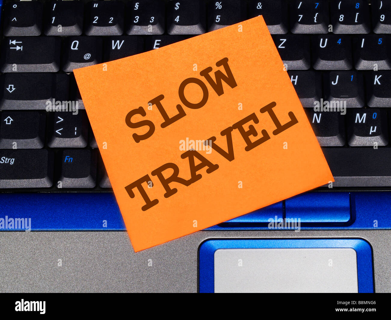 memo note on notebook, slow travel Stock Photo