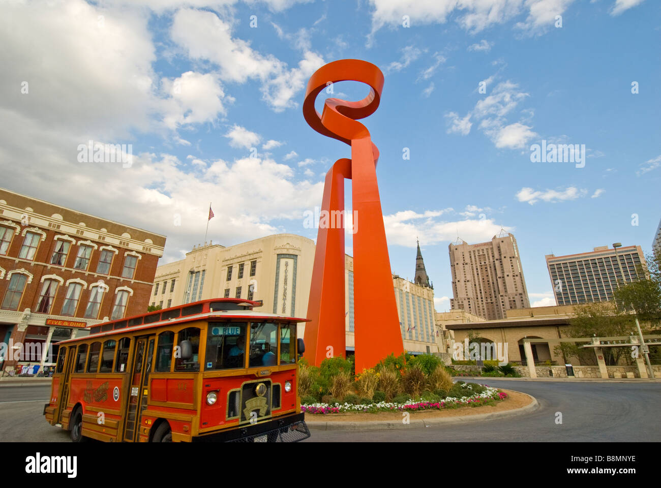 Torch of Freedom in downtown San Antonio Texas tx orange public modern art statue Stock Photo