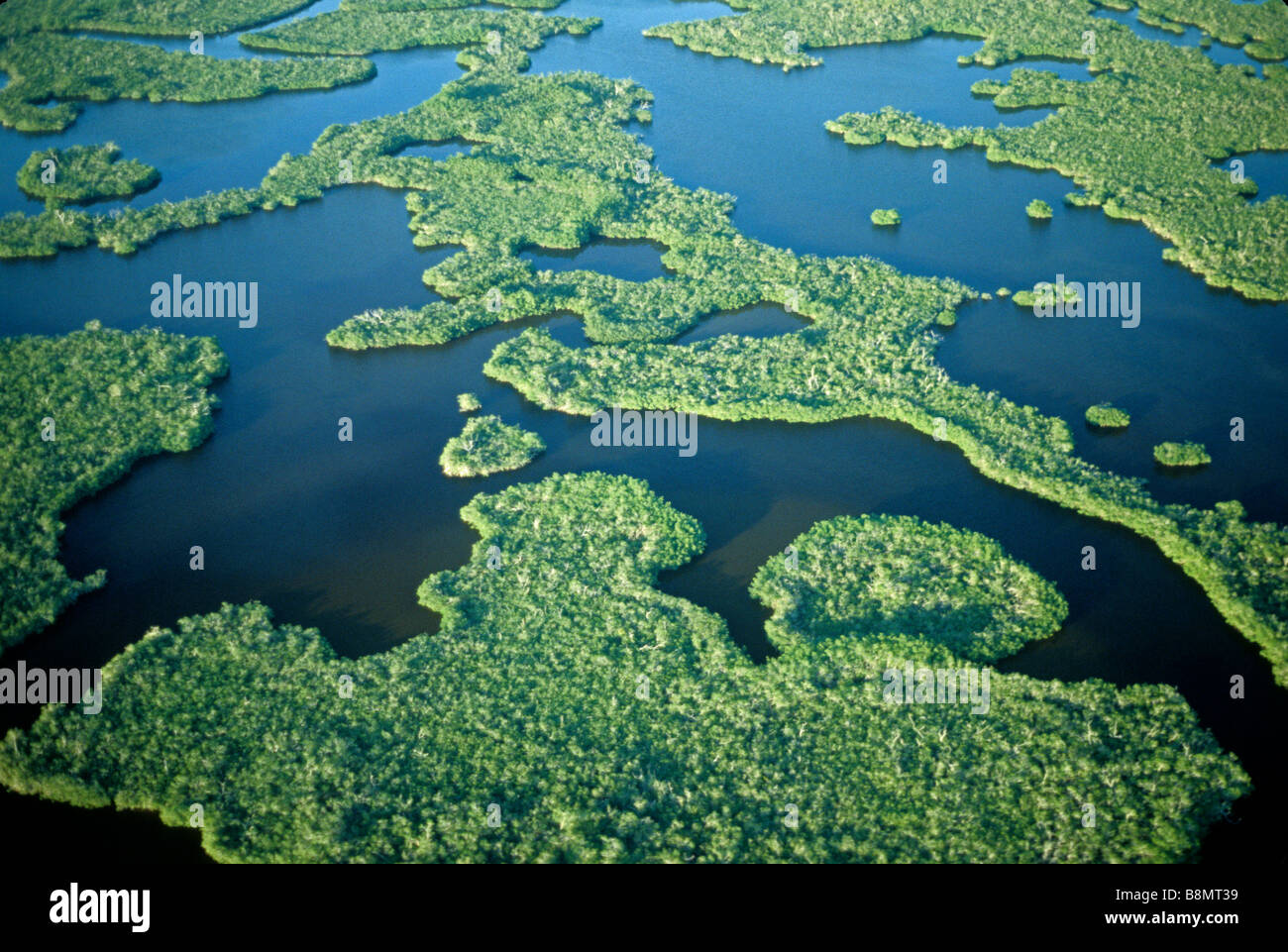 Aerial view of Everglades National Park and the Ten Thousand Islands in southern Florida, Florida Bay Stock Photo