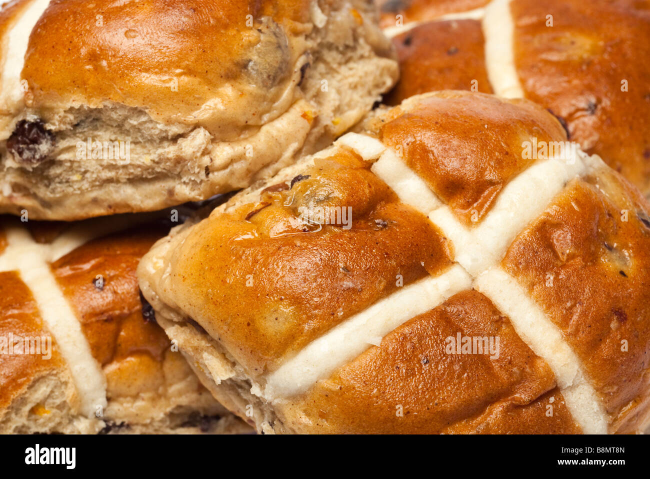 Easter hot cross buns close up Stock Photo