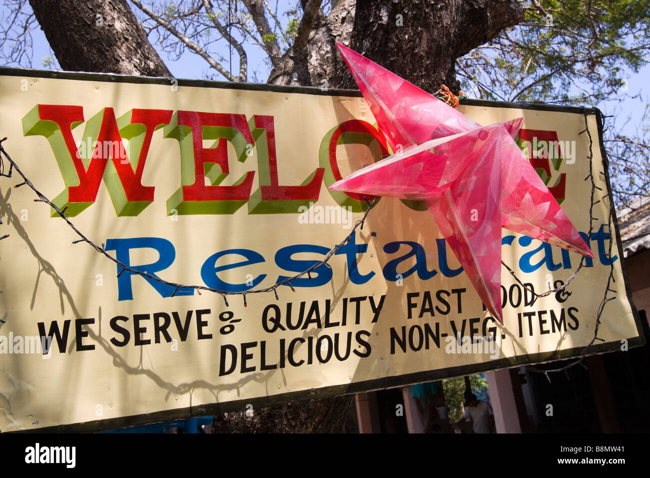 India Andaman and Nicobar Havelock island number 3 village bazaar Welcome Restaurant sign Stock Photo